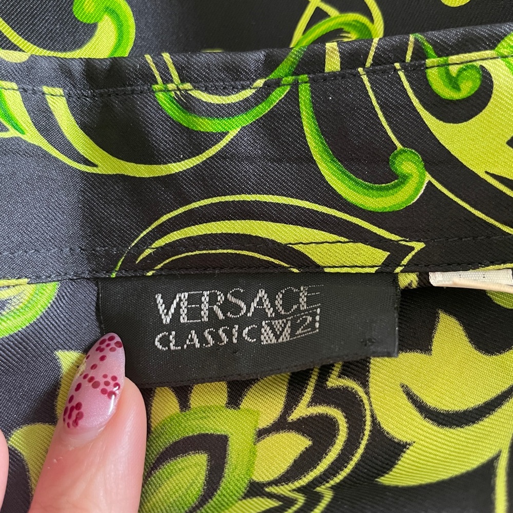 Vintage Versace Classic V2  Black Blouse with Neon Green Baroque Print - Picture 3 of 5